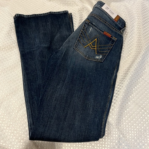 7 FOR ALL MANKIND A POCKET FLARE DISTRESSED JEANS 27 - Picture 8 of 8